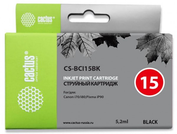 Картридж CACTUS CS-BCI15BK черный совместимый Canon i70, i80, Pixma iP90