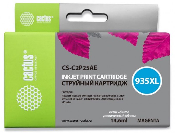 Картридж Cactus CS-C2P25AE 935XL совместимый HP OJ Pro 6810, 6830, 6835, OJ 6812,6815, 6820, пурпурный, 14,6 мл