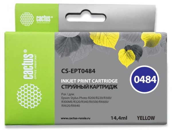 Картридж Cactus CS-EPT0484 желтый совместимый Epson Stylus Photo R200, R300, R340, RX500, RX600, RX640