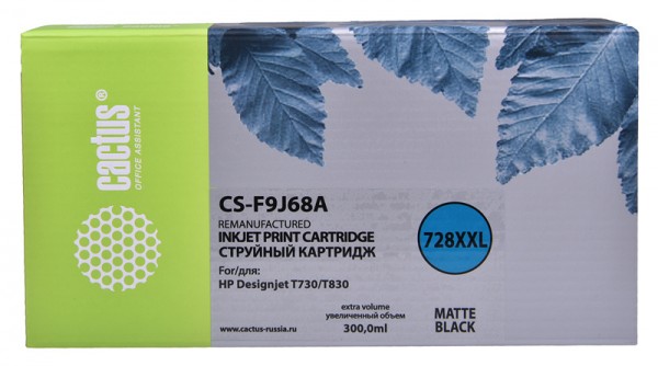 Картридж Cactus CS-F9J68A 728XXL черный матовый 300мл совместимый HP DJ T730 T830