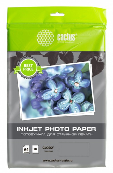 Фотобумага Cactus CS-GA413020ED A4 130г 20л. белый глянцевое для струйной печати