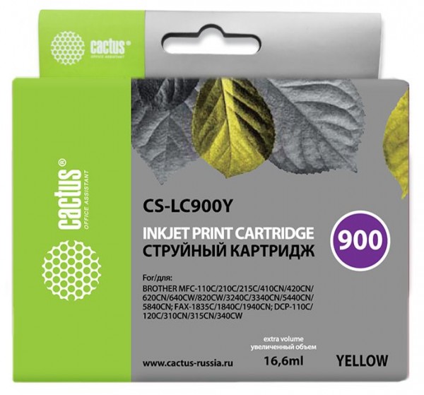 Картридж CACTUS CS-LC900Y желтый совместимый Brother DCP-110, 115, 120, MFC-210