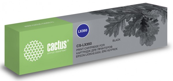 Совместимый картридж ленточный Cactus CS-LX350 (C13S015637BA) черный для Epson LX300 LX350 LQ350 ERC19 VP80K 	