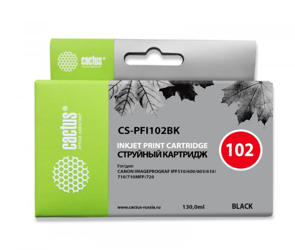 Картридж Cactus CS-PFI102BK черный совместимый CANON iPF500, iPF600, iPF700, iPF765, LP17, LP24