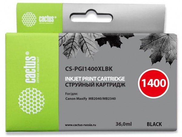 Картридж CACTUS CS-PGI1400XLBK черный совместимый Canon MAXIFY МВ2040, МВ2340
