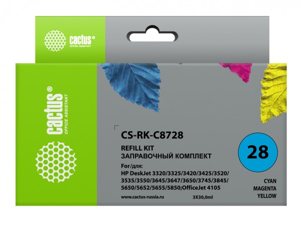 Заправочный набор Cactus CS-RK-C8728 многоцветный 90мл для HP DJ 3320 3325 3420 3425 3520 3535 OJ 4105