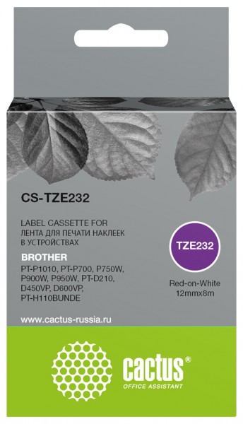 Совместимый картридж ленточный CACTUS CS-TZE232 черный для Brother PT-P1010 PT-P700 P750W P900W P950W PT-D210 D450VP D600VP PT-H110BUNDE